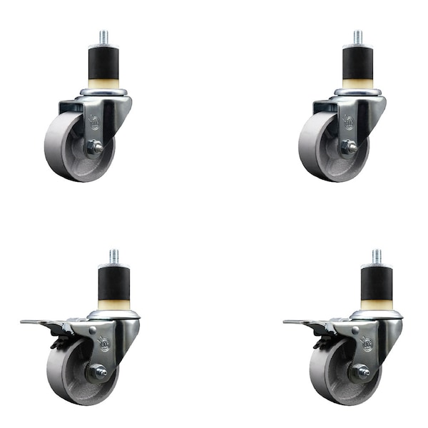 Service Caster 3'' Semi Steel Swivel 1-7/8'' Expanding Stem Caster Set 2 Total Lock Brakes, 4PK SCC-EXTTL20S314-SSS-2-S-2-178 - main